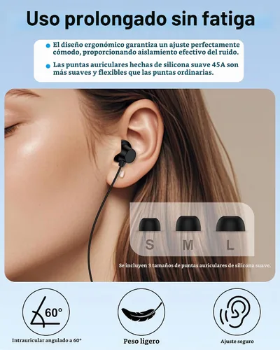 Vista 5 de Auriculares con cable, auriculares Jack de 0.138 in con cable, auriculares de Apple intrauditivos con micrófono, cancelación de ruido con cable