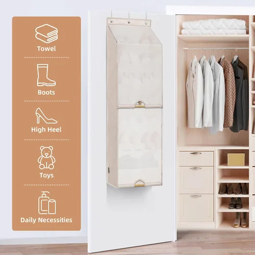 Vista 4 de STORAGE MANIAC Organizador de zapatos para colgar sobre la puerta con cortina, resistente al polvo, organizador de zapatos grande y profundo
