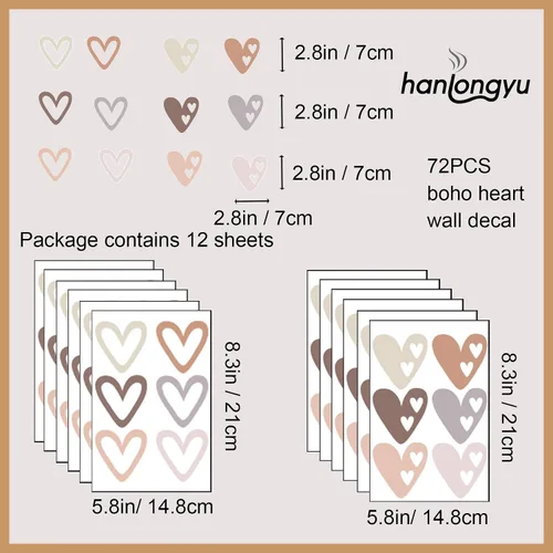Vista 2 de 72 calcomanías de pared con forma de corazón bohemio, calcomanías de pared con forma de amor para dormitorio de niñas, murales de vinilo