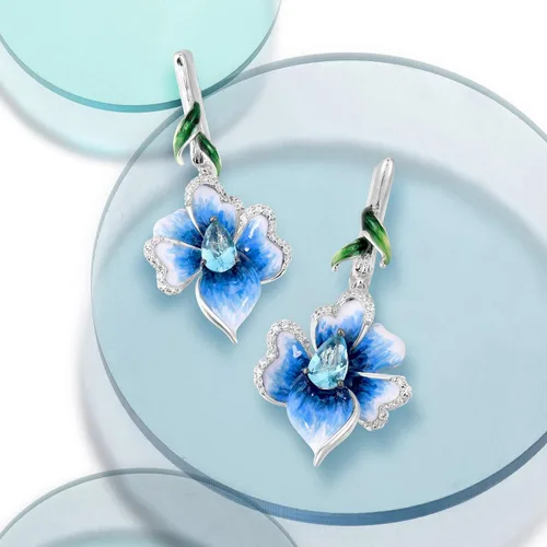 Vista 4 de Santuzza Pendientes de plata de ley con piedras preciosas esmaltadas