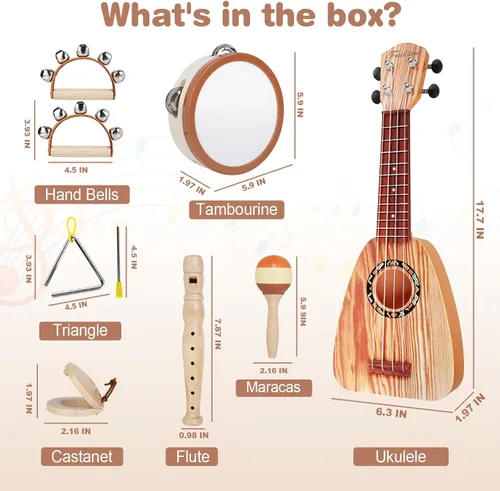 Vista 3 de Conjunto de Guitarra para Niños - Juguetes Musicales para Regalos de Cumpleaños de Niños de 2 3 Años, Juguetes Montessori para Niñas de 2 Años
