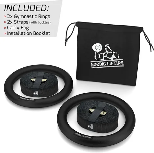 Vista 3 de Nordic Lifting Anillos y correas de gimnasia, resistentes para gimnasia, crossfit y entrenamiento de fitness, el mejor juego olímpico de gimnasio