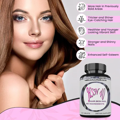 Vista 2 de HSN 40 Vitaminas para el crecimiento de la piel y las uñas para mujeres con biotina 10000 mcg, queratina, colágeno para cabello más grueso, fuerte