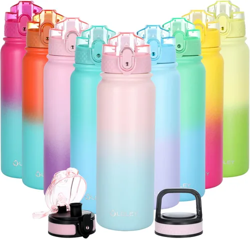 Vista 25 de Oldley Botella de Agua Aislada con Pajilla de 20oz, Botellas de Agua de Acero Inoxidable con 3 Tapas, Aislamiento al Vacío de Doble Pared Térmica