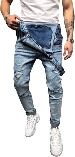Vista 74 de LONGBIDA - Jardinera de mezclilla para hombre, ajuste entallado, moderno, con bolsillos
