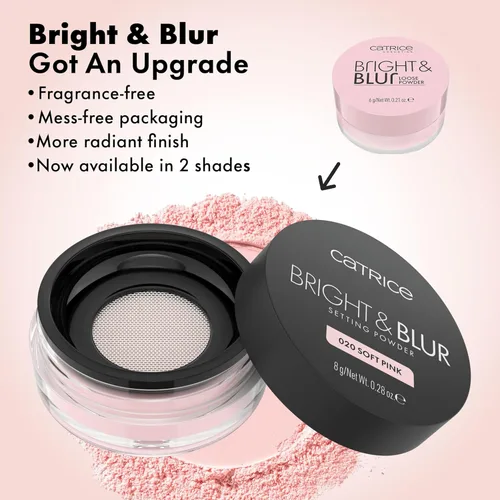 Vista 3 de Catrice Polvo fijador suelto Bright & Blur Sin fragancia, ligero, acabado difuminador instantáneo Vegano y libre de crueldad (020 Rosa suave)