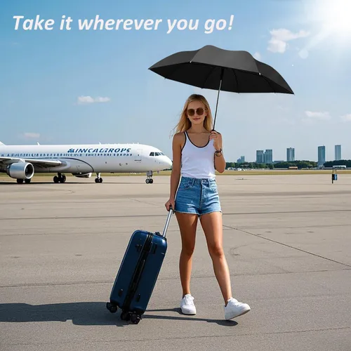 Vista 6 de BAODINI Travel Essentials - Mini paraguas para bolso con funda, protección solar UV, compacto, ligero, bolsillo pequeño, cierre manual, paraguas