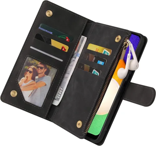 Vista 4 de Asuwish Funda compatible con Samsung Galaxy A03s, protector de pantalla de vidrio templado y funda de cuero con tapa para tarjetero, accesorios