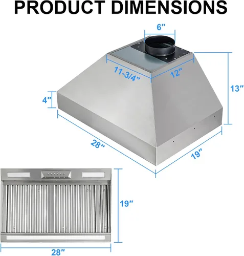 Vista 2 de Inserto de campana extractora de 30 pulgadas con sensor de calentador, campana de ventilación de cocina integrada de 600 CFM con 4 velocidades