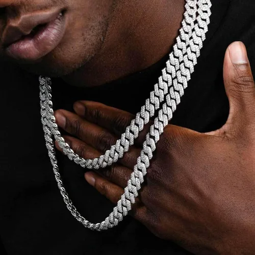 Vista 4 de Krfy Cadena de eslabones cubanos para hombres y mujeres cadena de eslabones cubanos de diamante cadena de eslabones cubanos de Miami cadena cubana
