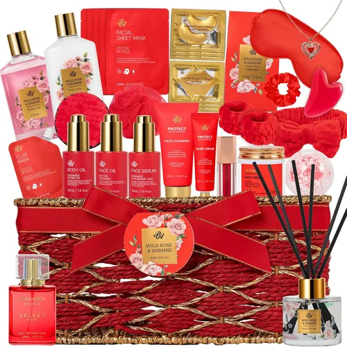 Vista 11 de 35 piezas de regalos de Navidad para mujeres y hombres, cesta de regalo de baño y cuerpo de carbón, kit de cuidado de la piel facial, regalo