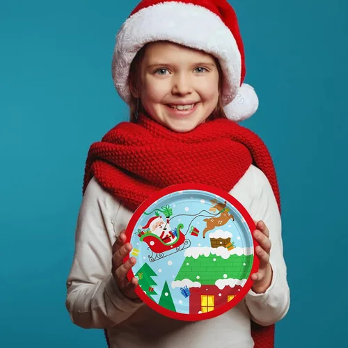 Vista 6 de Suministros de fiesta de Navidad Lamparty - Platos y servilletas desechables de papel con temática de Santa de Navidad - Perfectas decoraciones