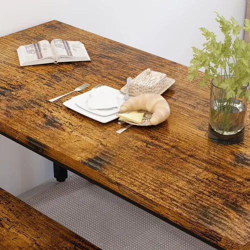 Vista 6 de Elegante juego de mesa de comedor de 3 piezas de 43.3 pulgadas para 4 personas con banco, diseño compacto que ahorra espacio, duradera y fácil