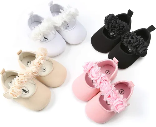 Vista 3 de myppgg Zapatos planos Mary Jane para bebé niña, con lazo brillante, vestido de princesa, zapatos de cuna antideslizantes para niños pequeños que