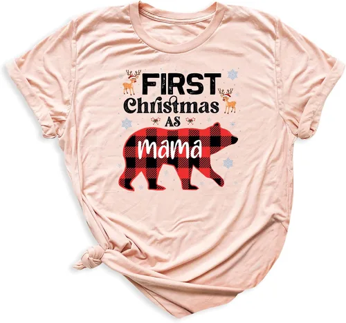 Vista 8 de First Christmas as Mama Dad Baby Bear Shirts, Custom Family Matching Christmas Outfits, Buffalo Plaid Bear Mom Dad Baby T Shirt White