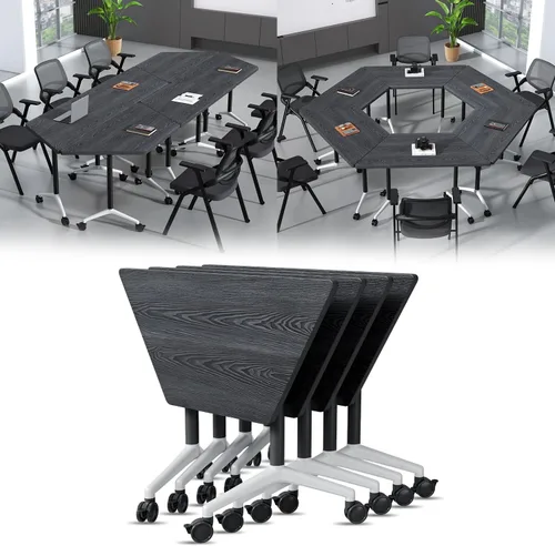 Vista 25 de 2Pack Folding Conference Table, 47.2in Modular Training Table with Wheels Grey