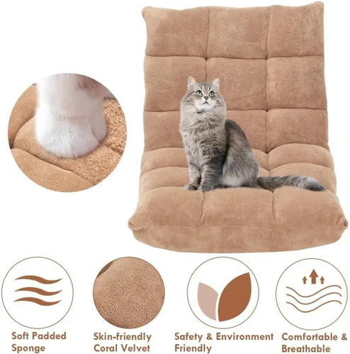 Vista 6 de S AFSTAR Silla de Piso Acolchada, Reclinable Perezosa Acolchada Ajustable de 14 Posiciones con Cómodo Soporte de Espalda y Funda Amigable