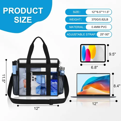 Vista 3 de Bolsa transparente para eventos en estadios, bolsa transparente con cremallera y correa 12" x 6.5" x 11.5" Clear Crossbody Bag with Dual