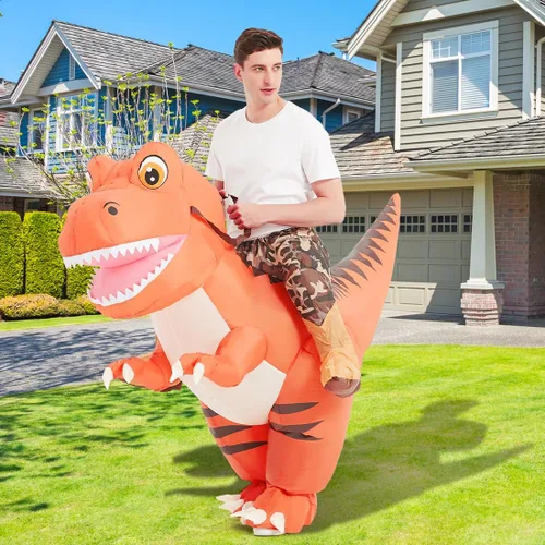 Vista 4 de GOOSH Disfraz inflable de dinosaurio para adultos que montan en T Rex Air Blow Up divertido disfraz de fiesta de Halloween cosplay