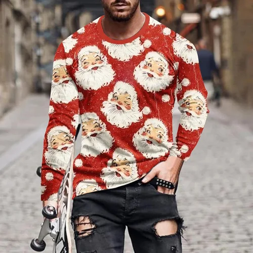 Vista 2 de Muscularfit Divertidas camisas de manga larga de Navidad para hombres 2023 divertidas camisetas gráficas con estampado de muñeco de nieve