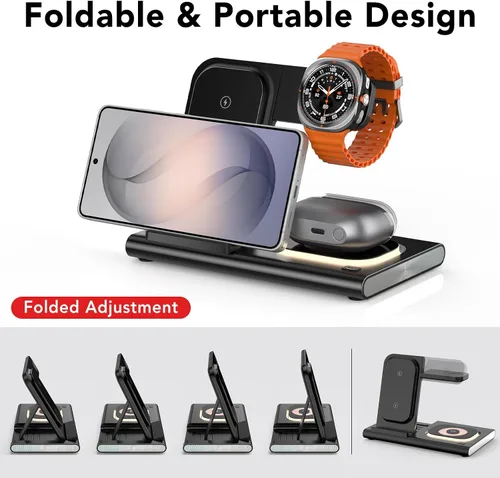 Vista 4 de Wireless Charger for Samsung Charging Station, Foldable & Nightlight