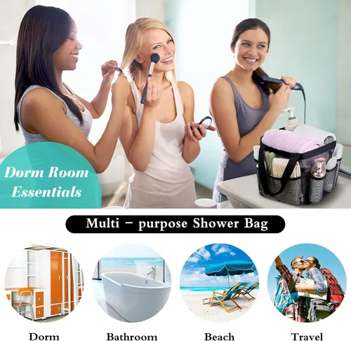 Vista 5 de Attmu Organizador de ducha de malla portátil, de secado rápido, bolsa de ducha colgante para dormitorio universitario, artículos esenciales de gran