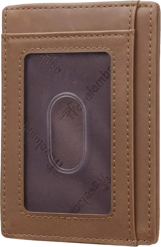 Vista 3 de Travelambo - Cartera de piel minimalista con bolsillo frontal, tamaño mediano, cartela delgada, RFID