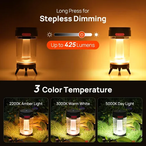Vista 4 de Consciot Linterna LED para campamento, recargable USB-C, 5 modos de luz, 3 temperaturas de color, batería de 4400 mAh, diseño sin desmontaje