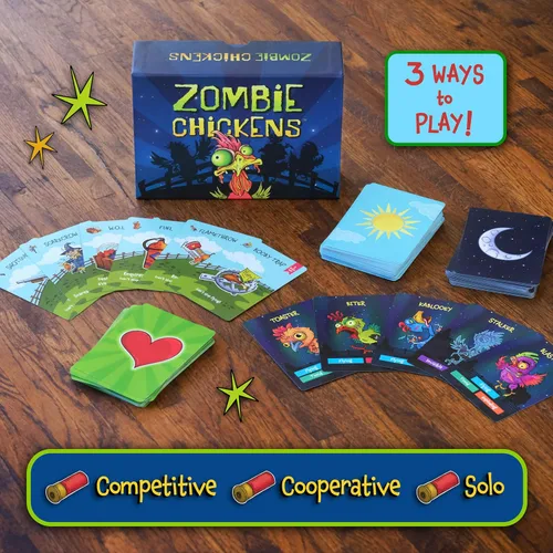 Vista 2 de Zombie Chickens - Divertidos juegos de cartas familiares para adultos, adolescentes y niños - Juego de zombis de supervivencia, 3 formas de jugar