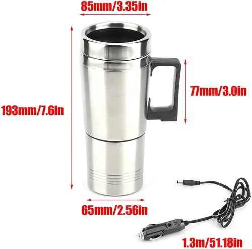 Vista 7 de Tiiyee Taza de calefacción para automóvil de 12 V, taza calentada para automóvil, acero inoxidable, hervidor eléctrico de viaje, calentador de agua