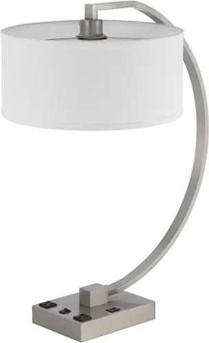 Vista 3 de Cal Lighting LA-8038DK Belfort - Lámpara de escritorio metálica con 2 tomas de corriente y 1 puerto de carga USB, acero cepillado
