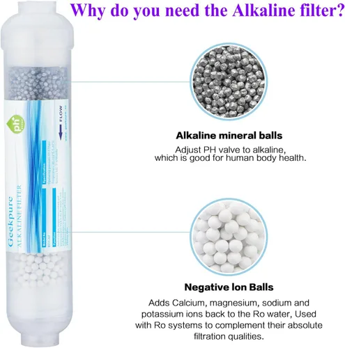 Vista 2 de Geekpure Cartucho de filtro de agua alcalino en línea del reemplazo de 10 pulgadas pH+para el sistema RO de ósmosis inversa -1/4" rosca