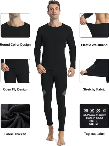 Vista 4 de Runhit Mens Thermal Underwear SetFleece Lined Long Johns for Men Thermal Shirts and Pants Base Layer Cold Weather Thermals