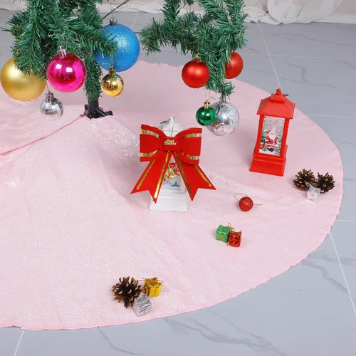 Vista 2 de DUOBAO Falda de Árbol Rosa de Navidad Brillante Faldas de Navidad Halloween Mini 24 Pulgadas Adorno, Elegante Decoración para Hogar Exterior e