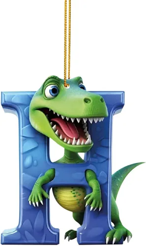 Vista 11 de Adorno de Navidad personalizado de dinosaurio de 26 letras, adornos colgantes 2023, monograma inicial de plástico, decoraciones de árbol de Navidad