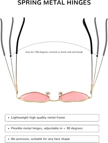 Vista 5 de Lentes de sol polarizados con forma de corazón para mujer, protección UV400, estilo encantador, marco de metal