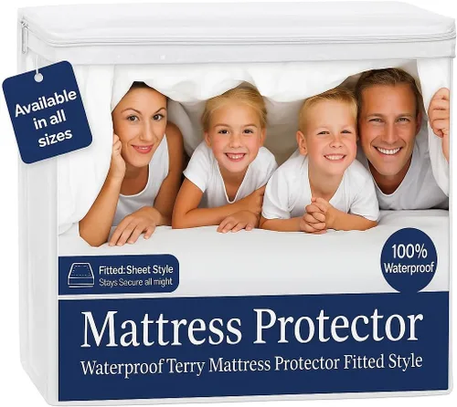 Vista 11 de Protector de colchón 100% impermeable tamaño individual, funda de rizo de algodón de alta calidad con bolsillos profundos elásticos, lavable a