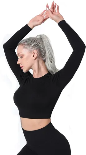 Vista 4 de Conjuntos de entrenamiento para mujer, 2 piezas, manga larga, sin costuras, ropa de gimnasio