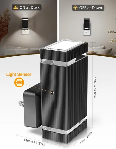 Vista 6 de DORESshop Luz nocturna LED brillante enchufable [2 unidades], luces nocturnas enchufables a la pared con sensor de atardecer a amanecer, luces