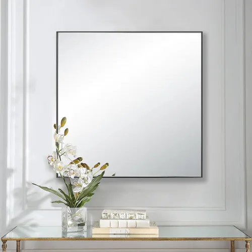 Vista 3 de 24x24 Inch Black Bathroom Mirror for Wall, Aluminum Frame Rectangle Rectangular Vanity Mirror, Modern Large for Bedroom, Living Room, Horizontal or