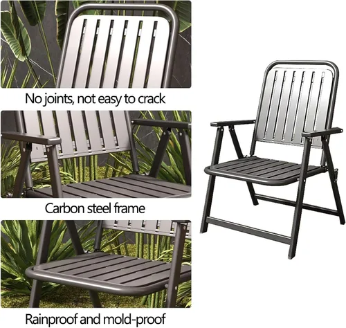 Vista 7 de Patio Folding Chair Set of 2, Foldable Patio Chairs with Armrests, Home Balcony Comfortable Camping Chairs for Outside, Lawn, Courtyard, Black