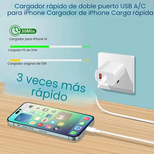 Vista 2 de Cargador rápido para iPhone, cargador de iPhone A/C de doble puerto, bloque de carga rápida, paquete de 2 cargadores de pared para iPhone de Apple