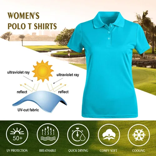 Vista 6 de MOHEEN Polo de golf de manga corta para mujer, de secado rápido, absorbe la humedad, rendimiento atlético