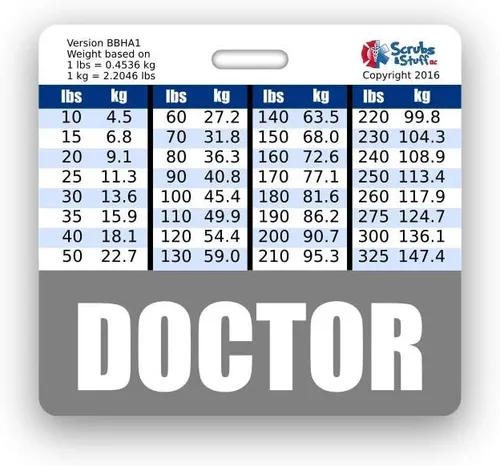 Vista 6 de Doctor Badge Buddy - Tablas de conversión horizontales con altura y peso (tamaño grande, negro)