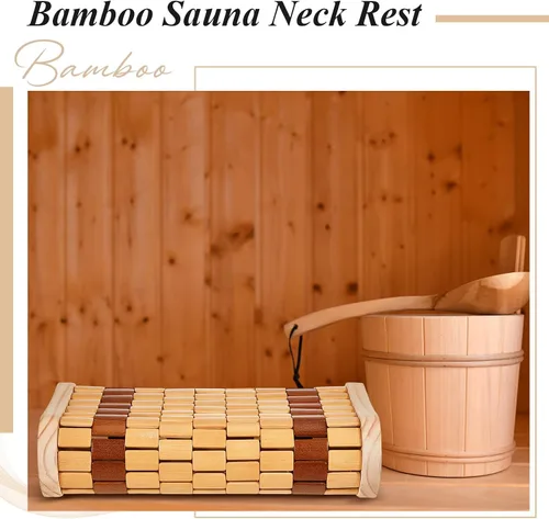 Vista 4 de Soaoo 2 almohadas de sauna de bambú para el cuello, almohada de respaldo de sauna, almohada cervical de madera, accesorios de sauna, reposacabezas