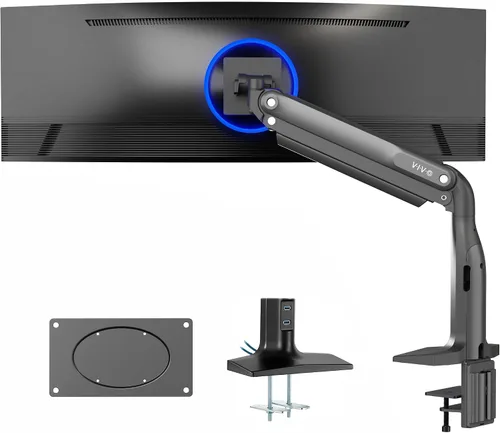 Vista 9 de VIVO Soporte de aluminio ultraancho para monitor, clásico, se adapta a pantallas de computadora de hasta 49 pulgadas, brazo neumático articulado