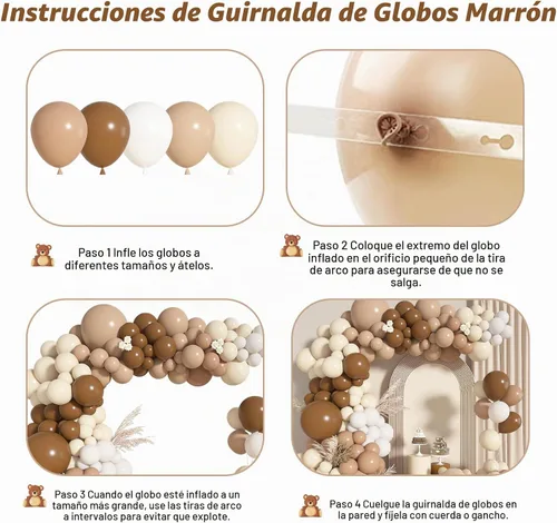 Vista 3 de Kit de arco de guirnalda de globos marrones, 142 unidades, color nude, café, marrón, boho, rubor, bronceado, neutro, para oso de peluche, baby
