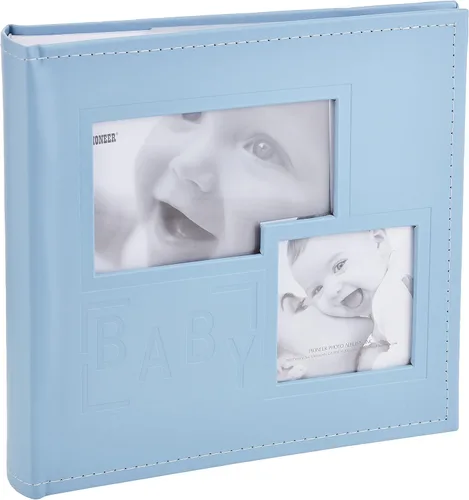Vista 3 de Pioneer álbum para 200 fotos con cubierta de piel sintética con la palabra «Baby» en relieve con marco para fotos de 4 x 6 pulgadas, color azul
