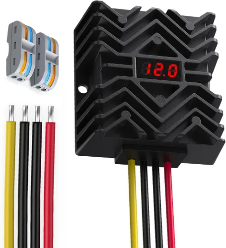 Vista 9 de Convertidor CC de 24 V a 12 V 30 A con pantalla LED, chip de seguridad MCU y cables gruesos de 16 AWG, fuente de alimentación impermeable