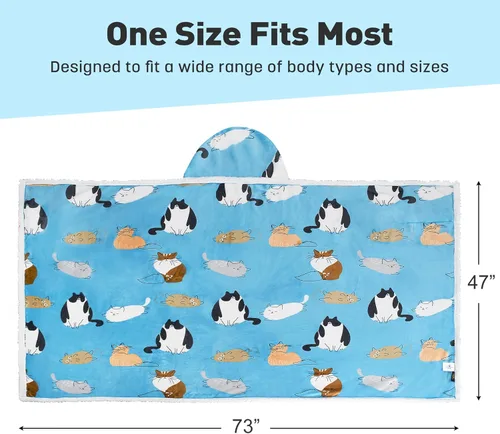 Vista 5 de Catalonia Poncho con capucha, Manta para vestir con bolsillos para las manos, Capa Cómoda de forro polar Sherpa para niños y adultos, Regalo